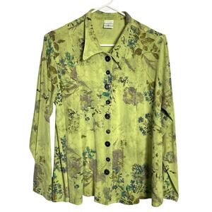 Vintage CMC by Color Me Cotton Blouse Top Womens M Green Floral A Line USA